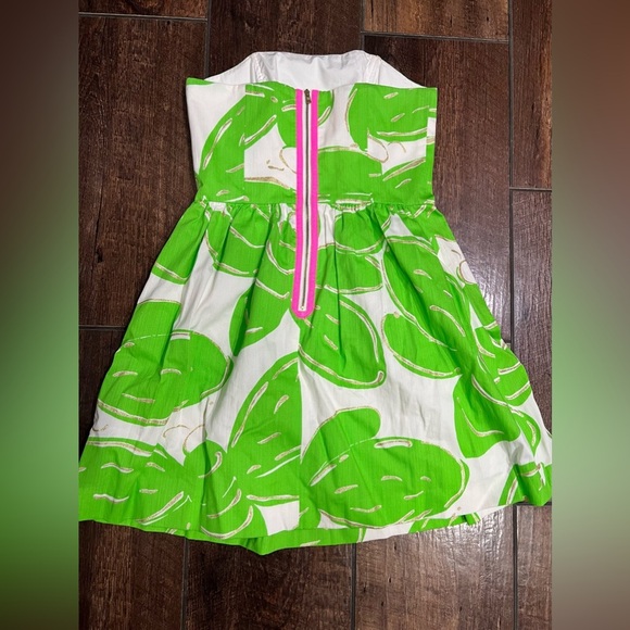 Lilly Pulitzer Lottie Dress Stinger Bee Glitter Print Green Sleeveless Gold - Picture 5 of 8